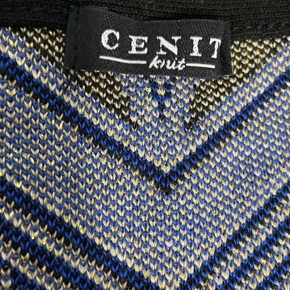 Cenit Knit Blue Metallic Gold Black Sweater Dress Bodycon Long Sleeve Sz Small - Picture 4 of 4